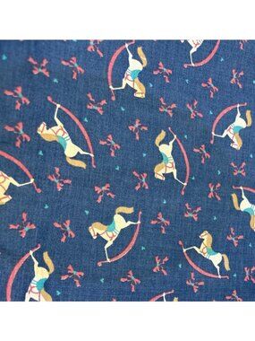 Rocking Horse 1/2 yard x 44" Navy Cotton Fabric Quilting Pink Accents